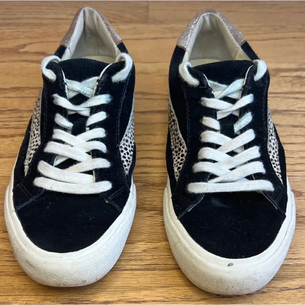 Madewell Black Leather Suede Cheetah Print Calf Hair Sneakers Sidewalk Low Sz 5
